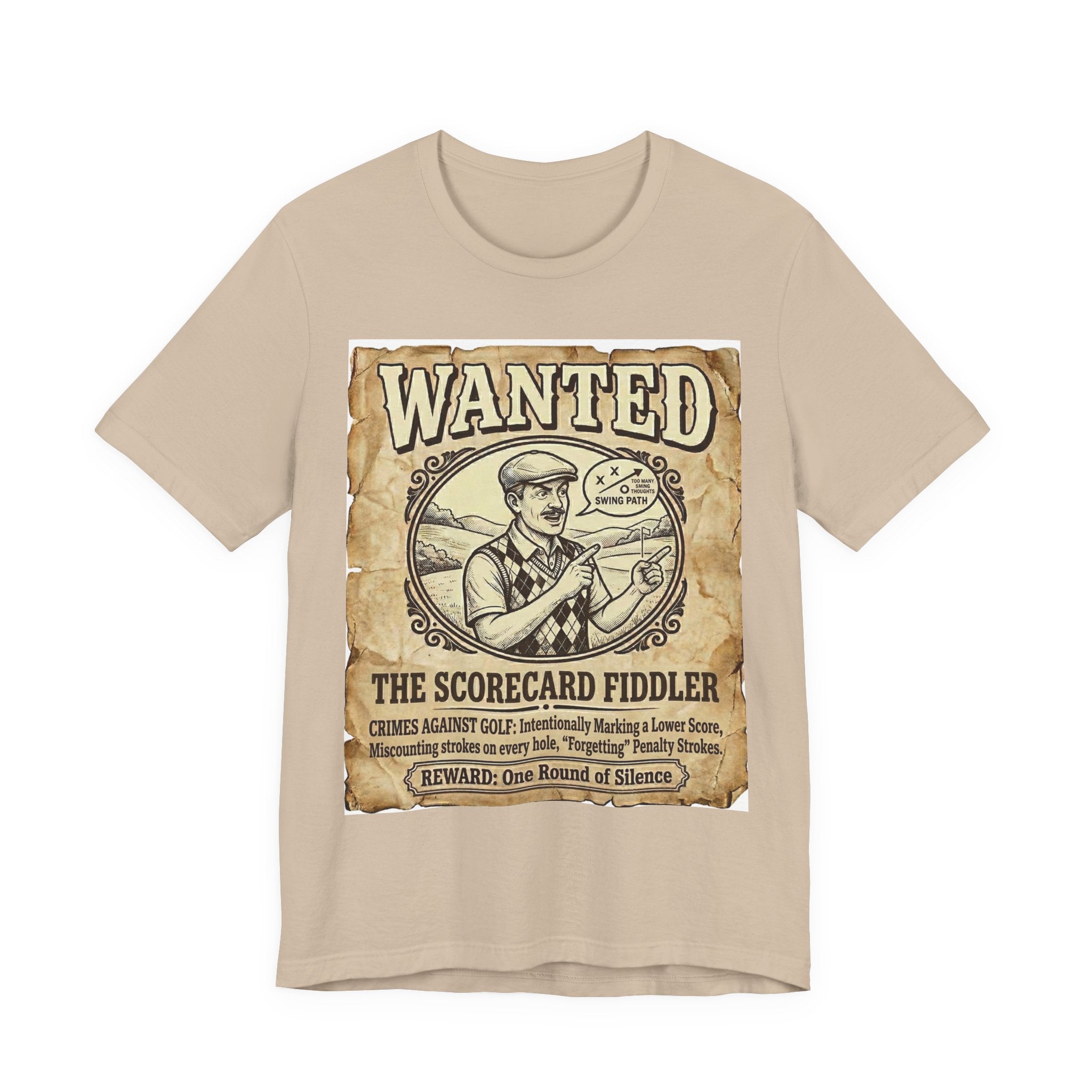 Wanted: The Scorecard Fiddler Golf T-Shirt | Crimes Against Golf | Wild Green Golf
